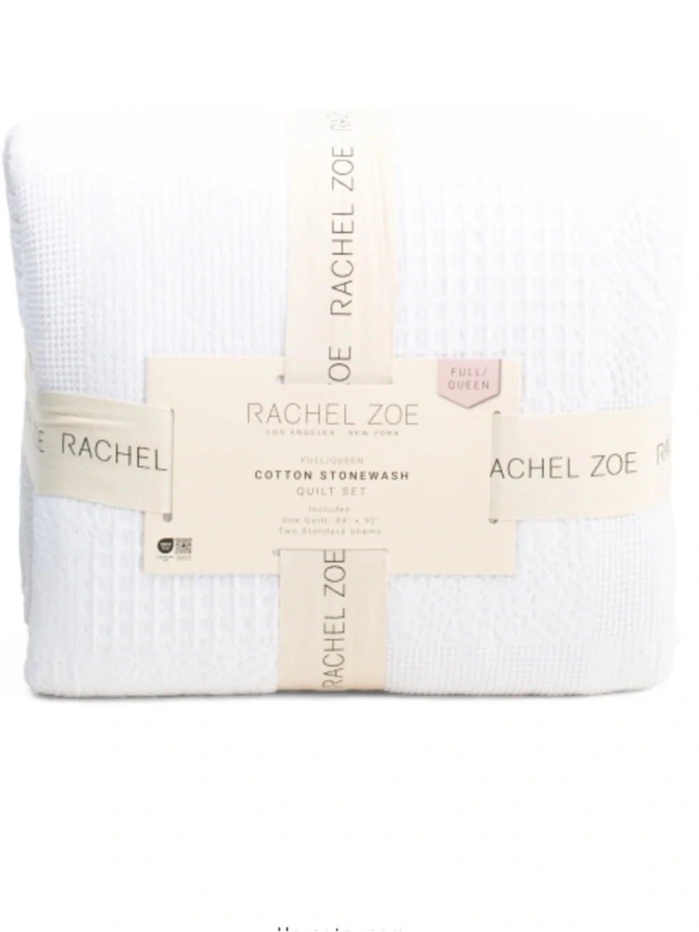 Rachel Zoe White Cotton Stonewash Waffle Quilt Set